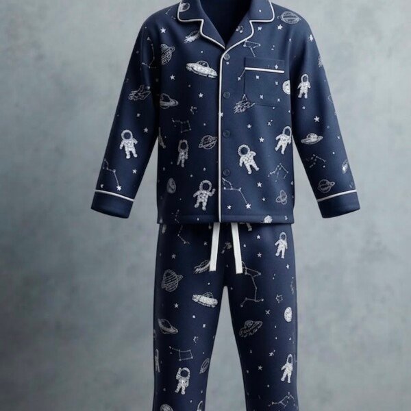 Veylora Solar Planet Night Suit for Boys Dark Blue | Soft Cotton Kids Sleepwear Set