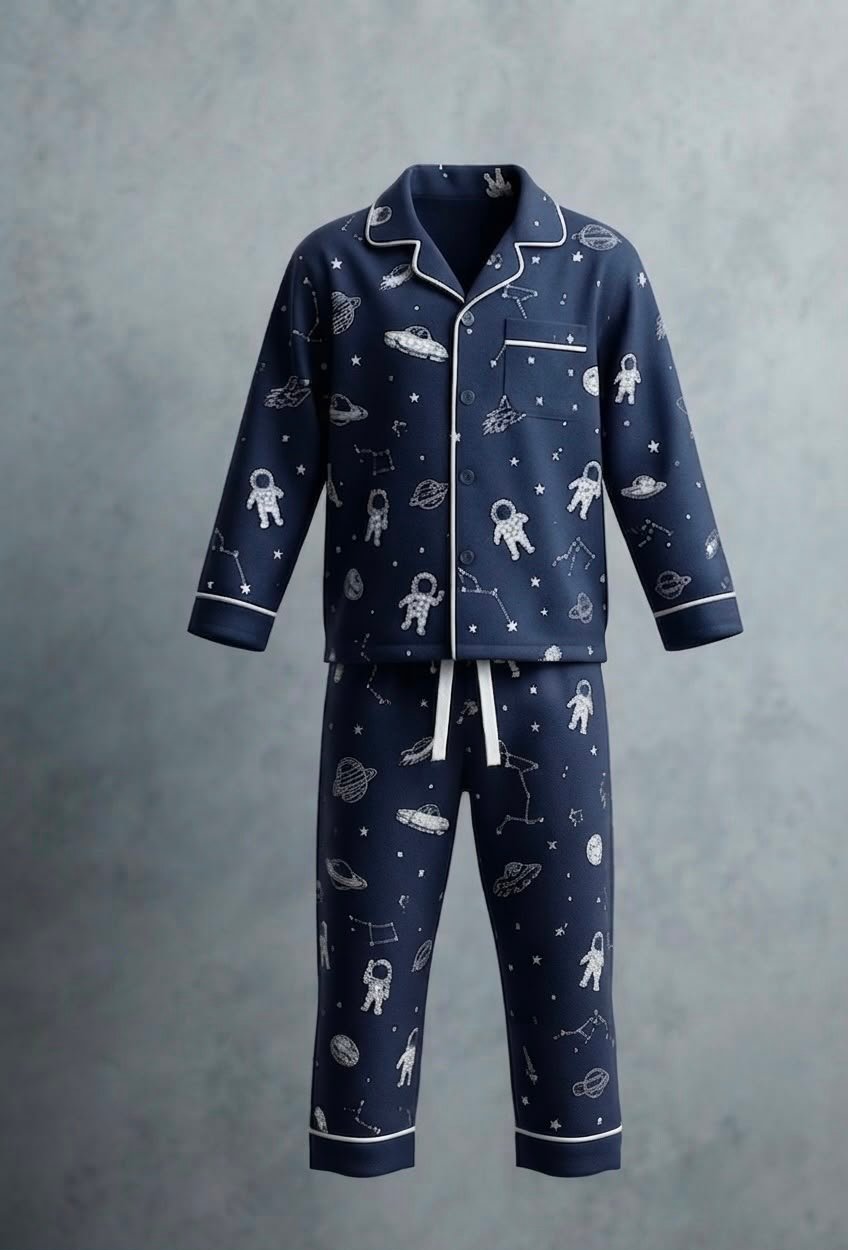 WhatsApp Image 2026-07-12 at 01.49.42 (1) Veylora Solar Planet Night Suit for Boys Dark Blue | Soft Cotton Kids Sleepwear Set - Image 1